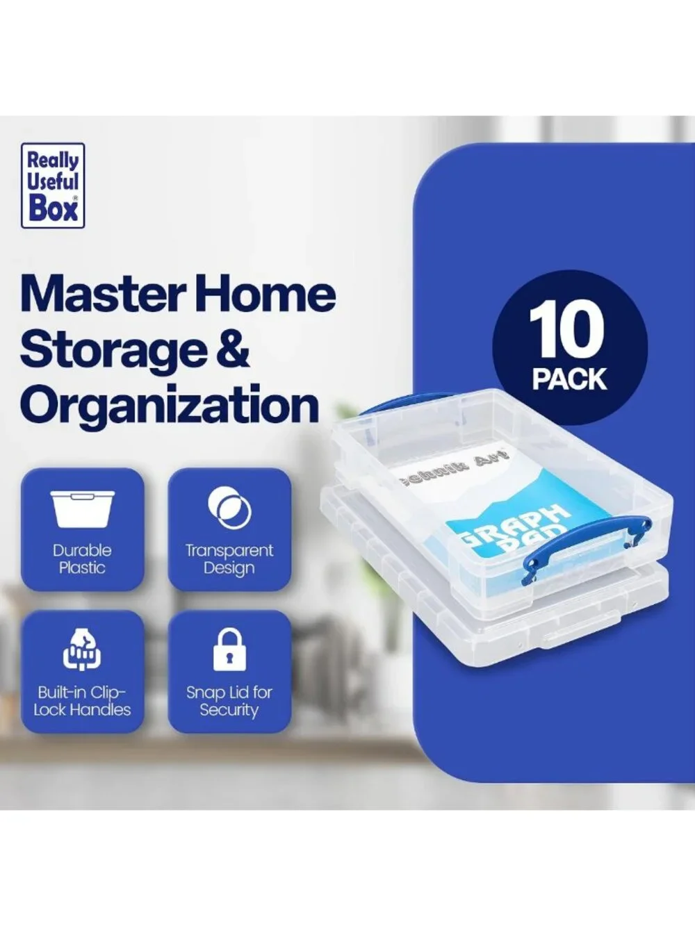 Clear Plastic Storage Boxes with Snap Lid & Clip Lock Handles - 4 Liter, 10 Pack